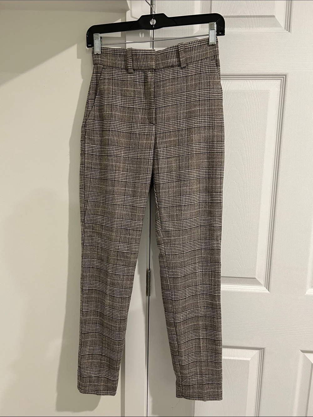 H&M Plaid High-Waist Tailored Pants - Brown Plaid